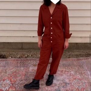 target universal threads rust button down jumpsuit